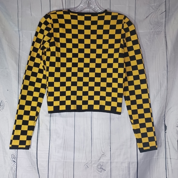 Forever 21 Checkered Black and Yellow Women's Cropped Sweater - Picture 9 of 14